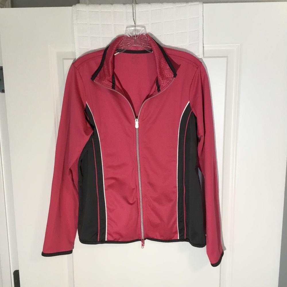 Ladies Lightweight Zipper Athletic Jacket Pink/ Gray Size M